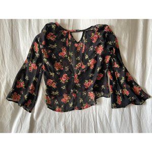 Chic Happens Floral Print Long Bell Sleeve Sheer Boho Top Size XS